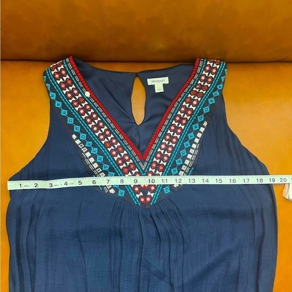 WESTPORT Women's Navy Blue Sleeveless Maxi Shift Dress Embellishes Sequins Sz L - Picture 6 of 12